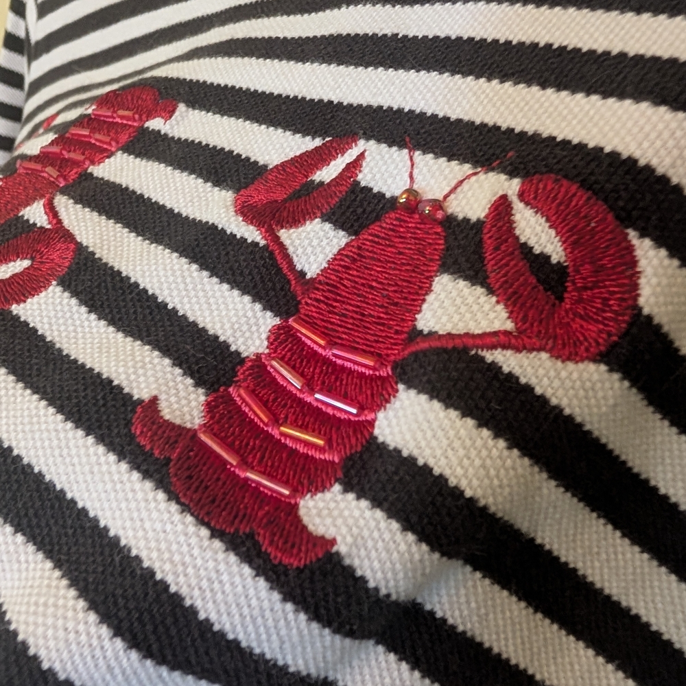 2/$20 Quacker Factory Black and White Striped Top Lobster Embroidery Beads
